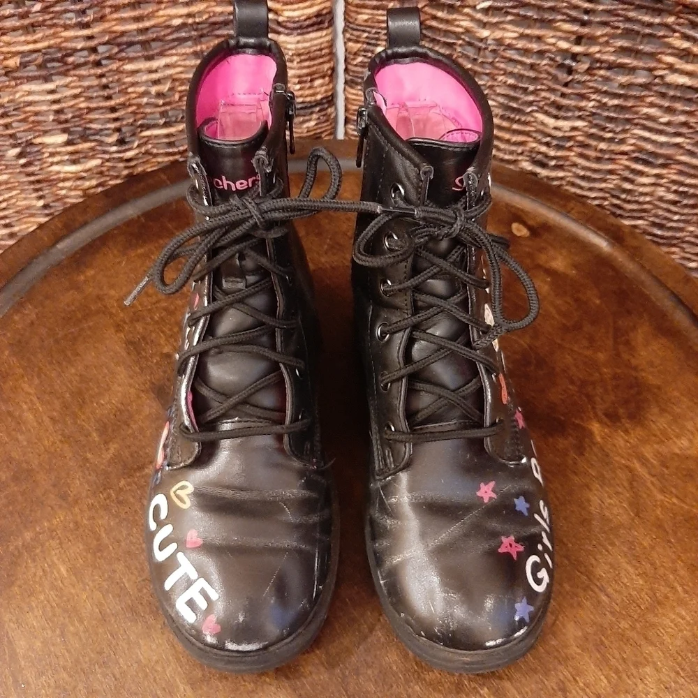 Skechers Boots Girls 3 Black Gravlen Combat Rainbow Kids Grunge Hipster Pride